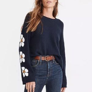 Madewell Belmore Floral-sleeve Pullover Sweater